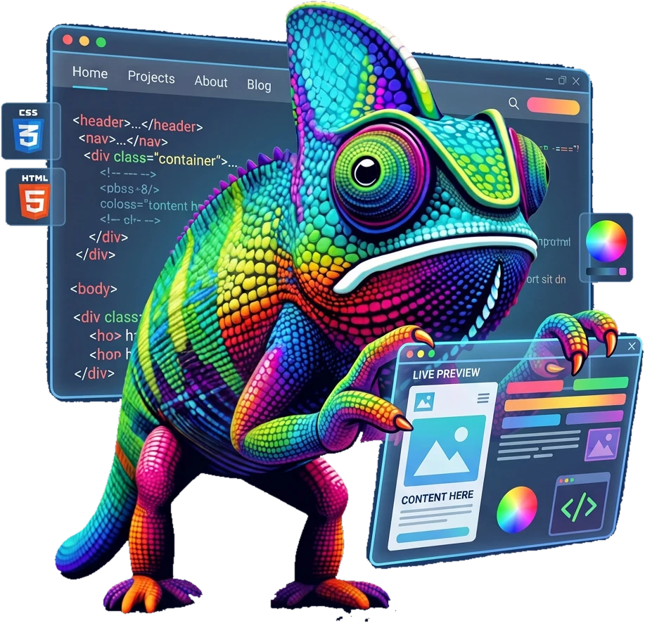 Terry, the Original Side chameleon, building a website